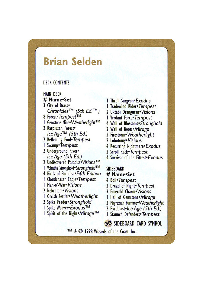 Brian Selden Decklist