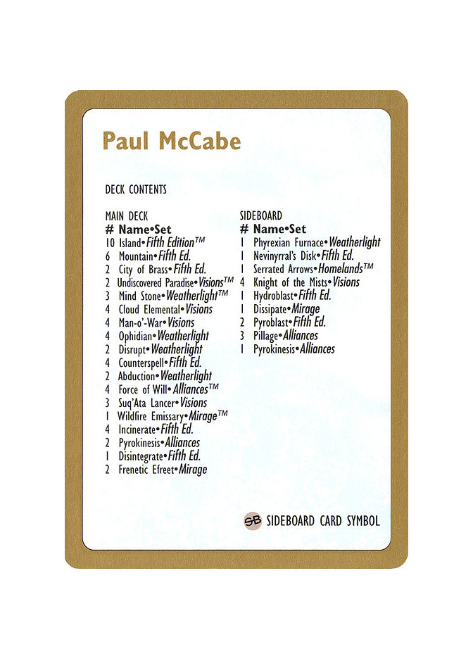 Paul McCabe Decklist