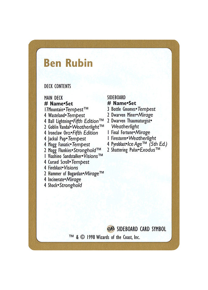 Ben Rubin Decklist