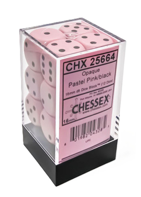 CHESSEX - (12)Dice D6 /16 mm - Pink/Black