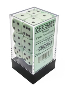CHESSEX - (12)Dice D6 /16 mm - Green/Black