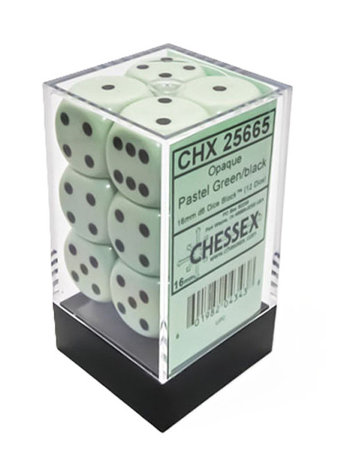 CHESSEX - (12)Dice D6 /16 mm - Green/Black