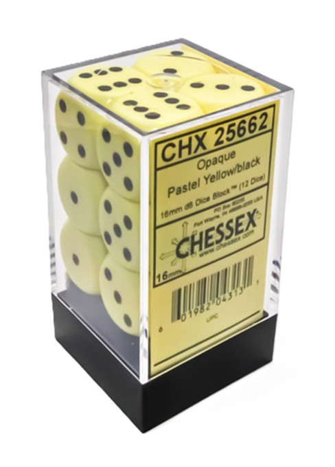 CHESSEX - (12)Dice D6 /16 mm - Yellow/Black
