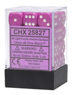 CHESSEX - (36)Dice D6 /12 mm - Light Purple w/white