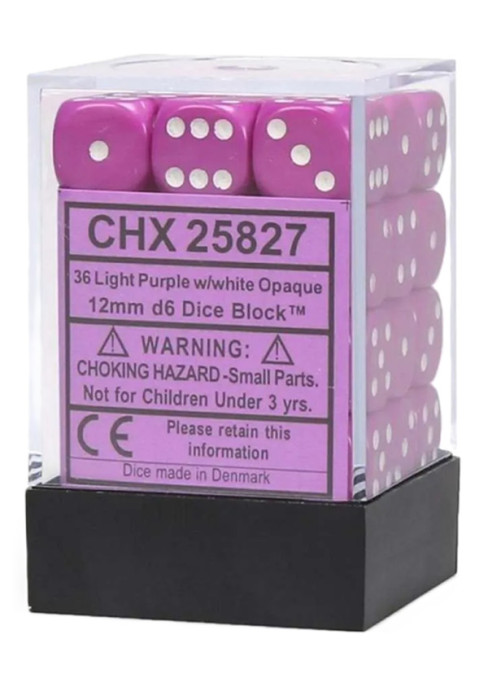 CHESSEX - (36)Dice D6 /12 mm - Light Purple w/white