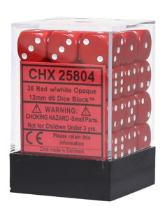 CHESSEX - (36)Dice D6 /12 mm - Red w/white