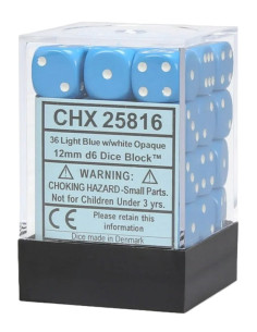 CHESSEX - (36)Dice D6 /12 mm - Blue w/white