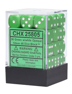 CHESSEX - (36)Dice D6 /12 mm - Green w/white