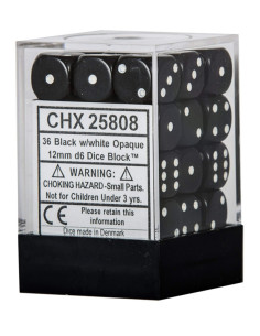 CHESSEX - (36)Dice D6 /12 mm - Black w/white